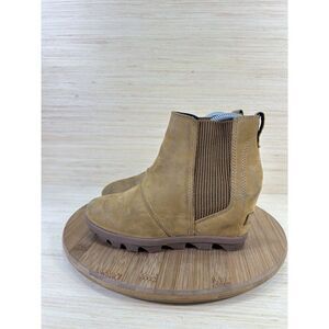 Sorel Joan Of Artic Brown Suede Wedge II Chelsea Boots Womens Size 6